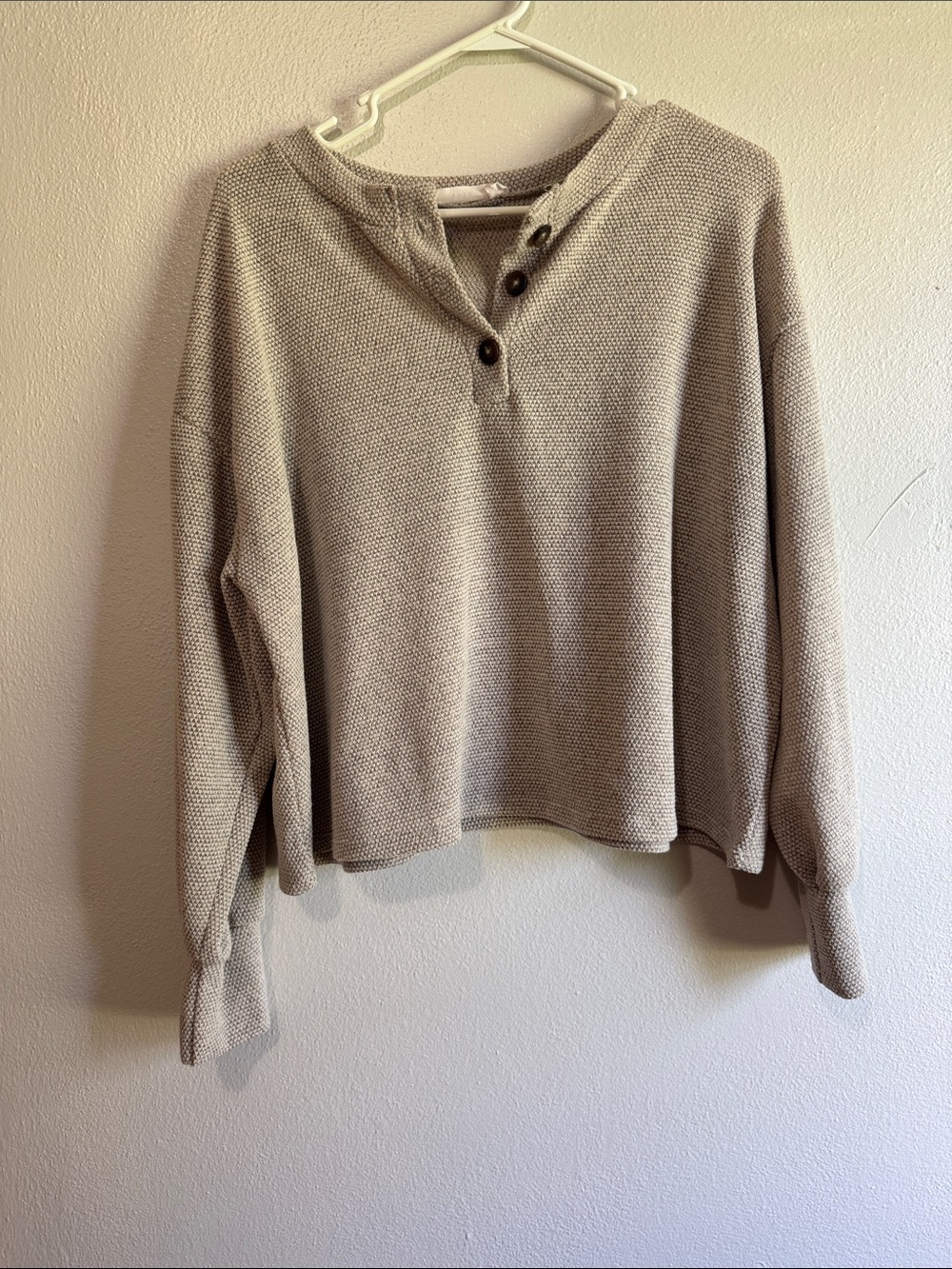 Lush Neutral Beige Button-Neck Knit Sweater